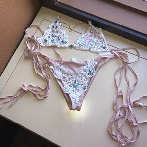 Beautiful rhinestone lace bikini